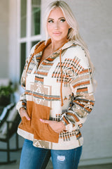 Beige Aztec Print Kangaroo Pocket Half-Zip Hoodie Sweatshirts & Hoodies JT's Designer Fashion