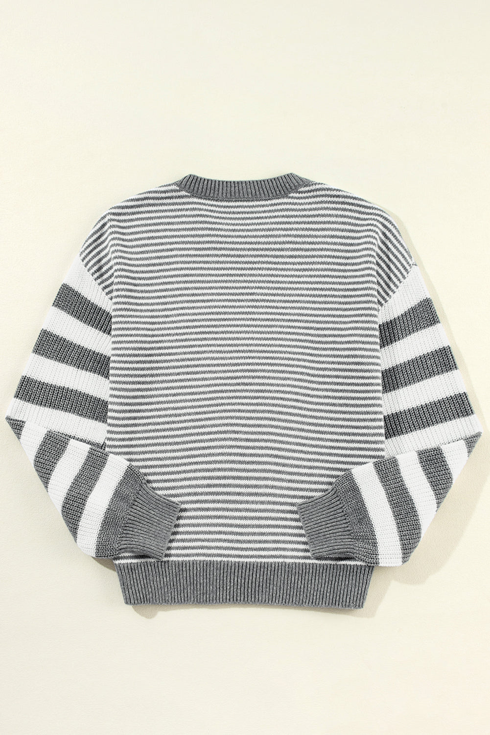 Gray Stripe Geometric Textured Drop Shoulder Sweater Sweaters JT's Designer Fashion