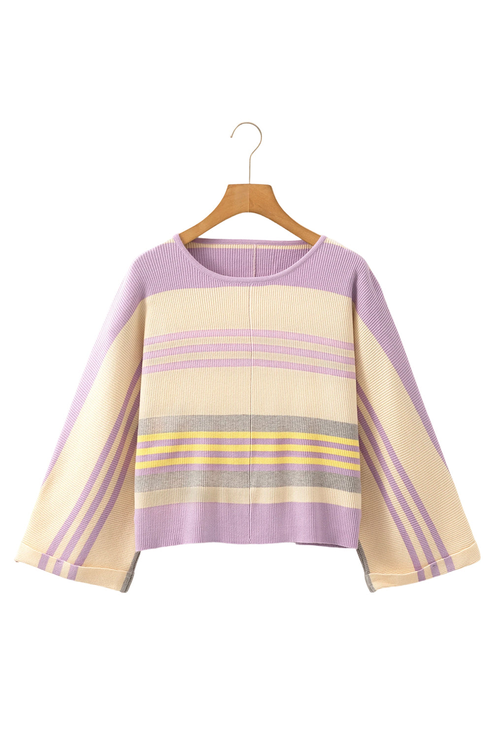 Purple Stripe Borderline Rib Knit Cuffed Dolman Sleeve Sweater Sweaters JT's Designer Fashion