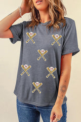 Gray Sequined Game Day Casual Tee Graphic Tees JT's Designer Fashion