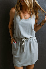 Gray Sleeveless Drawstring Waist Mini Dress Dresses JT's Designer Fashion