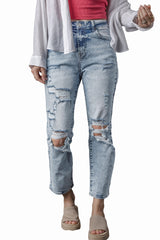 Sky Blue Light Wash Frayed Slim Fit High Waist Jeans Jeans JT's Designer Fashion