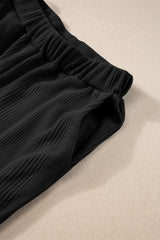 Black Solid Color Ribbed Ruffle Tank Top and Pants Set Pant Sets JT's Designer Fashion