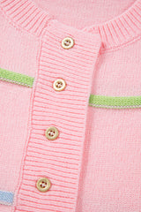 Pink Rainbow Stripes Drop Shoulder Baggy Henley Sweater Sweaters JT's Designer Fashion