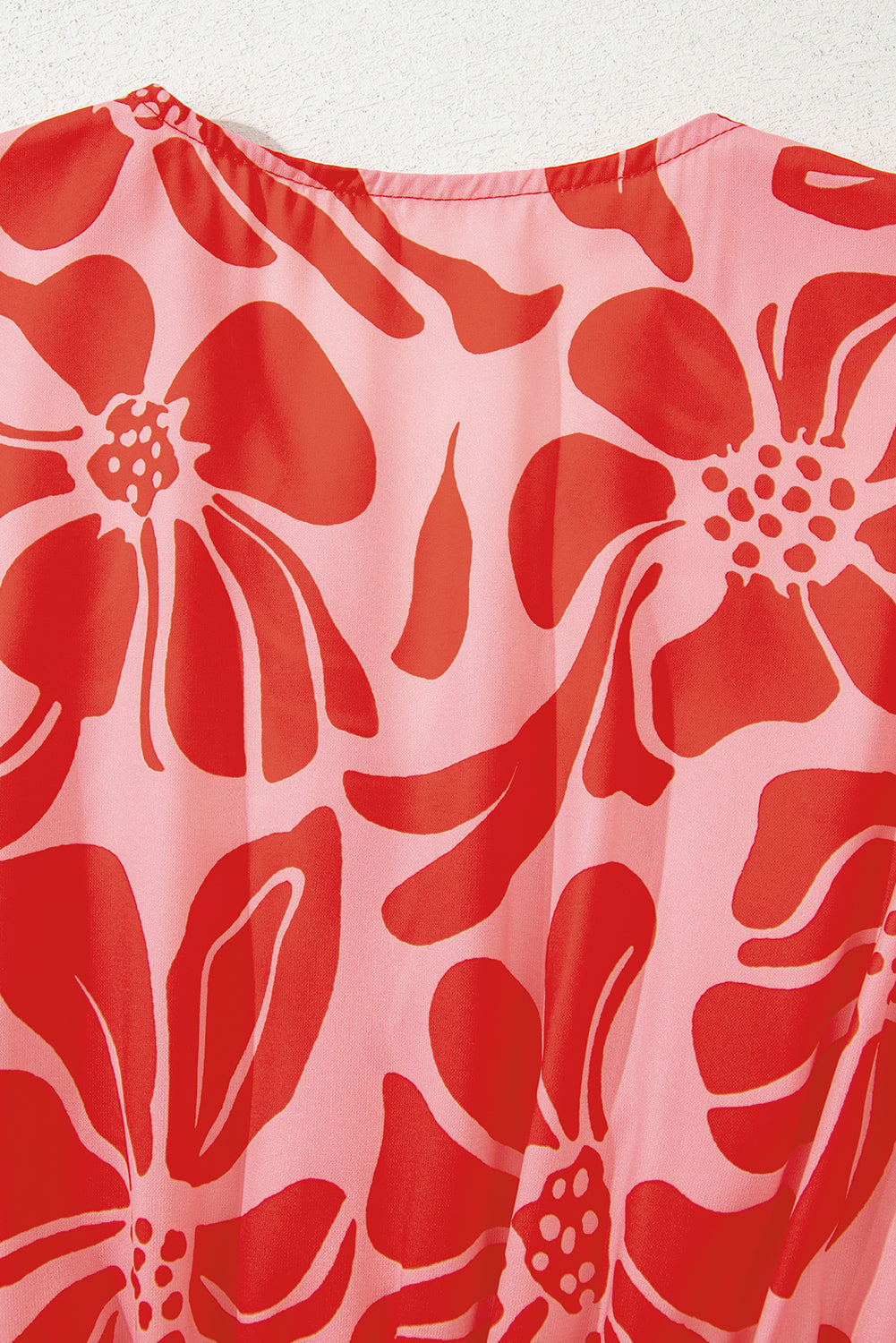 Red Boho Floral Short Sleeve V Neck Buttoned Shirred Waist Long Dress Floral Dresses JT's Designer Fashion
