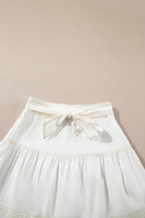 White Contrast Stitching Trim Knotted High Waist A-Line Mini Skirt Skirts & Petticoat JT's Designer Fashion