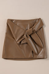 Coffee Bowknot Faux Leather Mini Skirt Skirts & Petticoat JT's Designer Fashion