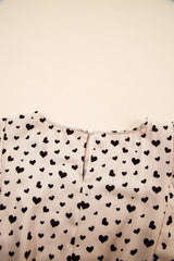 Khaki Heart Printed Flutter Sleeve Cinched Waist Tiered Ruffle Mini Dress Mini Dresses JT's Designer Fashion