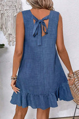 Ashleigh Blue Knot Scoop Back Ruffle Hem Sleeveless Mini Dress Mini Dresses JT's Designer Fashion