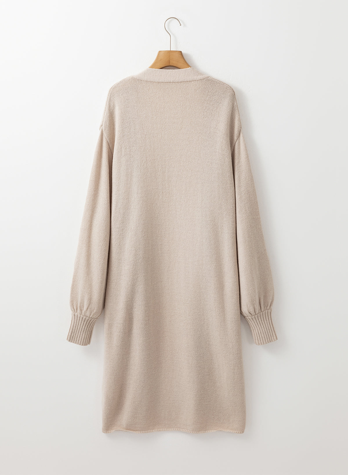 Beige Side Pockets Open Front Long Knitted Cardigan Cardigans JT's Designer Fashion