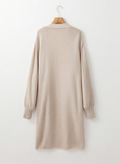 Beige Side Pockets Open Front Long Knitted Cardigan Cardigans JT's Designer Fashion