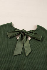 Jungle Green Lantern Sleeve V Neck Knot Back Sweater Sweaters JT's Designer Fashion