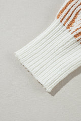 Chestnut Striped Textured Knit Contrast Edge Loose Sweater Sweaters JT's Designer Fashion