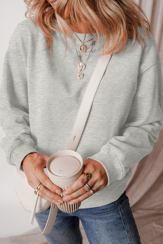 Gray Solid Fleece Lined Drop Shoulder Terry Sweatshirt Sweatshirts & Hoodies JT's Designer Fashion