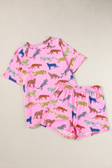 Pink Flower Print Short Sleeve High Waist Two Piece Shorts Set Short Sets JT's Designer Fashion