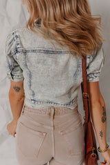Beau Blue Light Wash Buttoned Chest Pocket Puff Sleeve Denim Jacket Denim Jackets JT's Designer Fashion