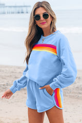 Beau Blue Accent Pullover and Shorts Two Piece Casual Set Short Sets JT's Designer Fashion