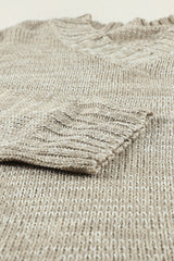Gray V neck Drop Shoulder Knitted Sweater Sweaters & Cardigans JT's Designer Fashion