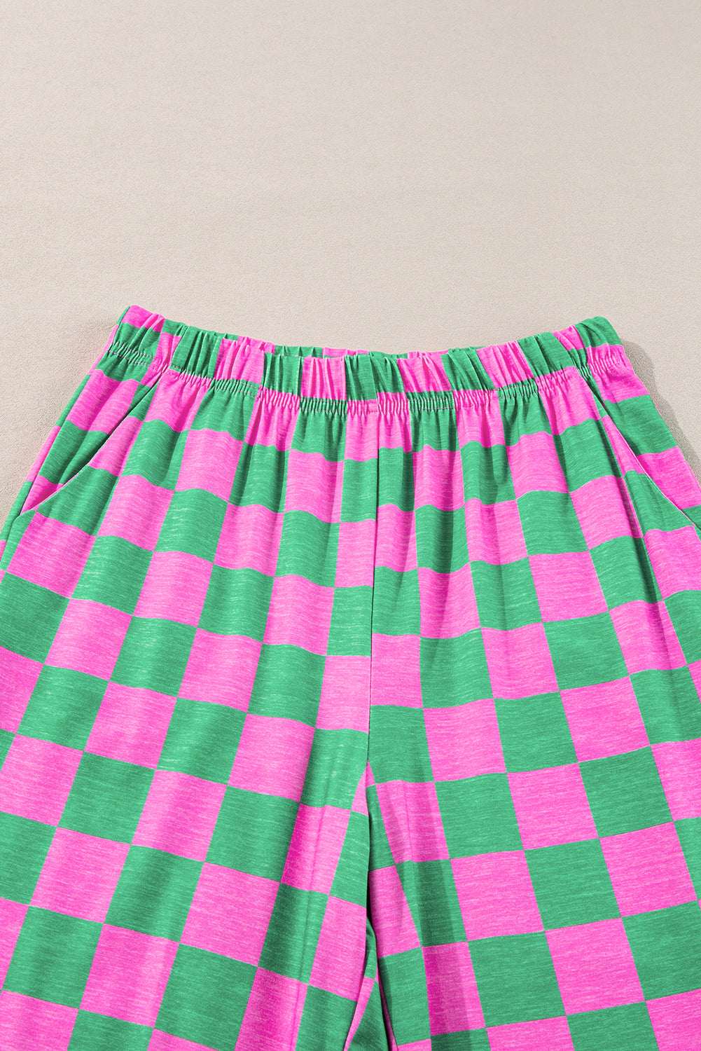 Green 2-Tone Checked Print High Waist Wide Leg Pants Pants & Culotte JT's Designer Fashion