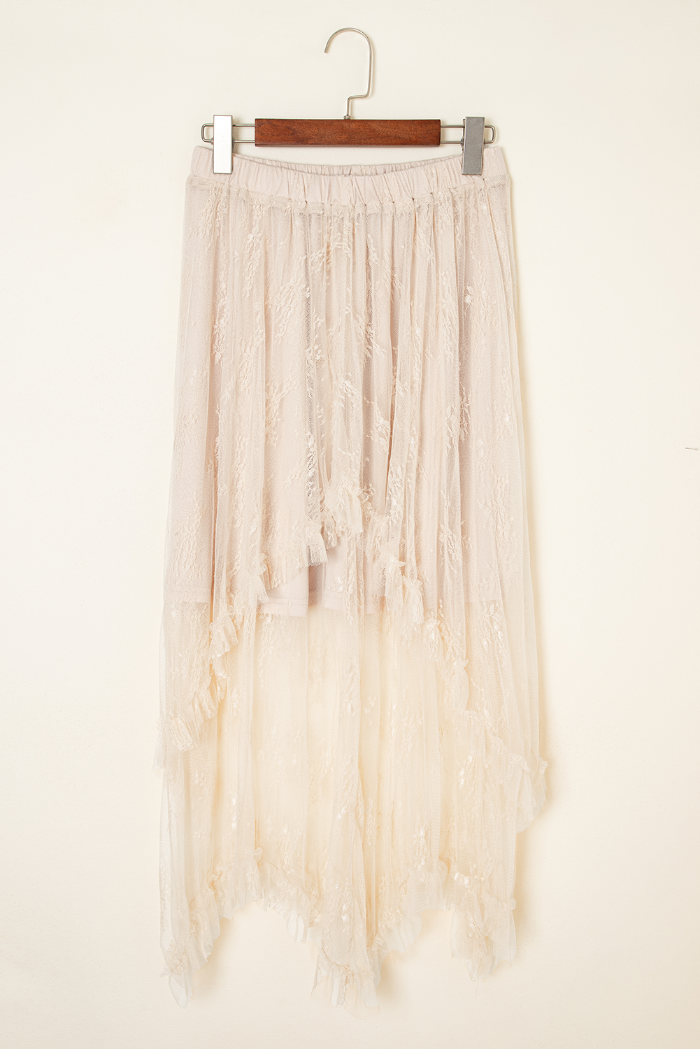 Apricot Lace Cascading Tiered High Waist Maxi Skirt Skirts & Petticoat JT's Designer Fashion