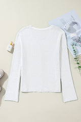 White Lightweight Ribbed Knit Button Front V Neck Cardigan Cardigans JT's Designer Fashion