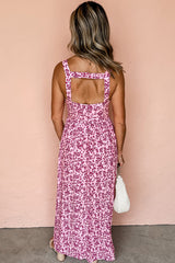 Pink Floral Cutout Back Empire Waist Sleeveless Long Dress Maxi Dresses JT's Designer Fashion