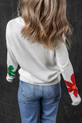 White Colorful Big Flower Pattern Crewneck Sweater Sweaters JT's Designer Fashion