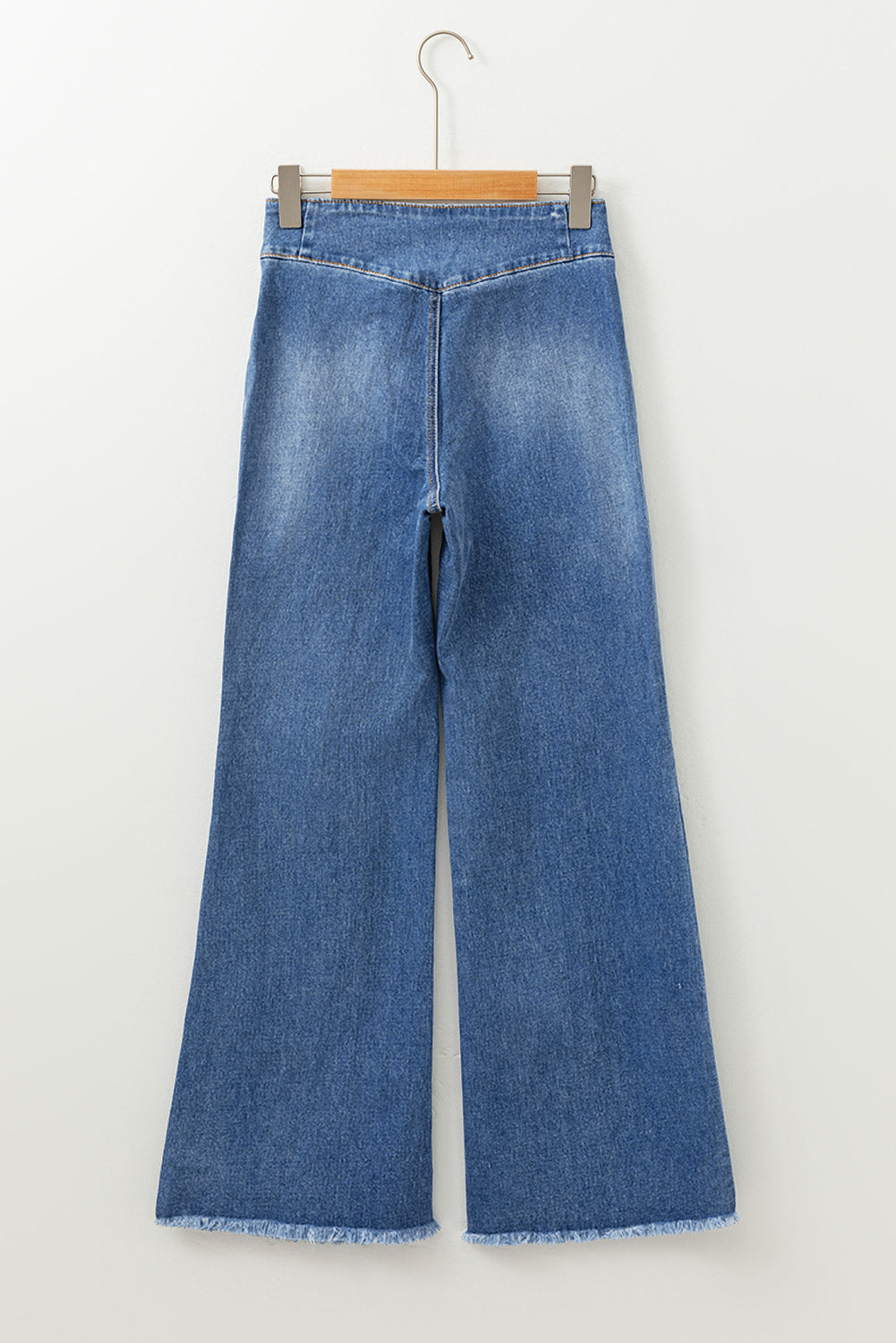 Sail Blue High Waist Button Fly Seamed Raw Hem Flare Jeans Jeans JT's Designer Fashion