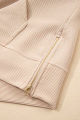 Parchment Textured Half Zip Kangaroo Pocket Top Drawstring Shorts Set Short Sets JT's Designer Fashion