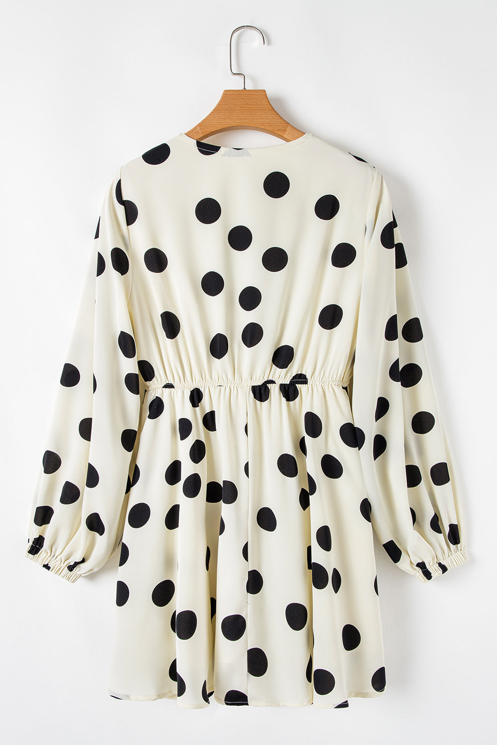 Beige Polka Dot Printed Surplice V Neck Puff Sleeve Mini Dress Mini Dresses JT's Designer Fashion