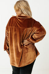 Chestnut Plus Size Velvet Chest Pocket Drop Shoulder Shirt Plus Size Blouses & Shirts JT's Designer Fashion