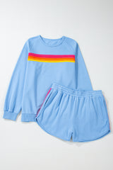 Beau Blue Accent Pullover and Shorts Two Piece Casual Set Short Sets JT's Designer Fashion