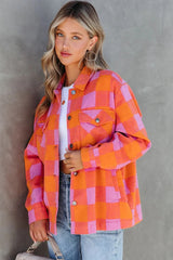 Orange Plaid Chest Pockets Button-up Turn Down Collar Jacket Jackets JT's Designer Fashion