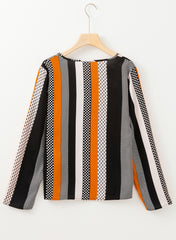 Orange Geo Print Colorblock Notched V Neck Blouse Blouses & Shirts JT's Designer Fashion