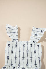 Black Bow Print Smocked Square Neck Ruffle Tiered Long Dress Maxi Dresses JT's Designer Fashion