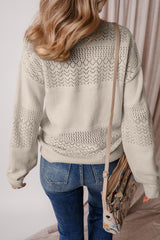 Brown Eyelet Pattern Detail V Neck Drop Shoulder Sweater Sweaters JT's Designer Fashion