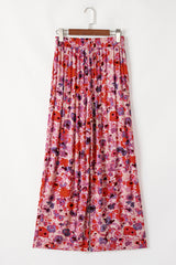 Purple Floral Wide Leg Elastic High Waist Pants Pants & Culotte JT's Designer Fashion