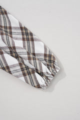 White Plaid Bubble Sleeve Flowy Shirt Dress Mini Dresses JT's Designer Fashion