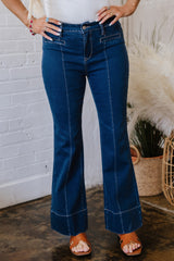 Sail Blue Center Seam Deep Wash Straight Jeans Sail Blue 65%Cotton+33%Polyester+2%Elastane Jeans JT's Designer Fashion