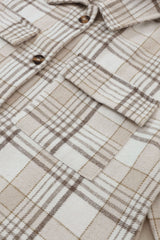 Khaki Plaid Removable Hood Buttoned Shacket Plaid Shackets JT's Designer Fashion