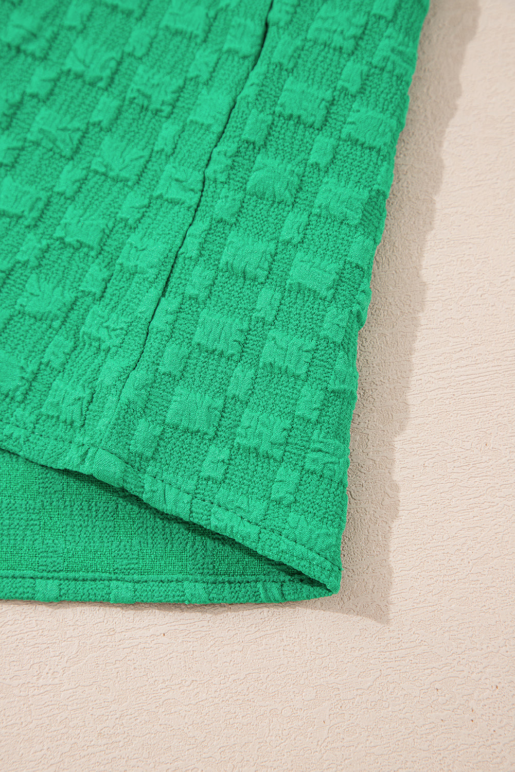 Bright Green Textured Puff Short Sleeve Notched V Neck Top Blouses & Shirts JT's Designer Fashion