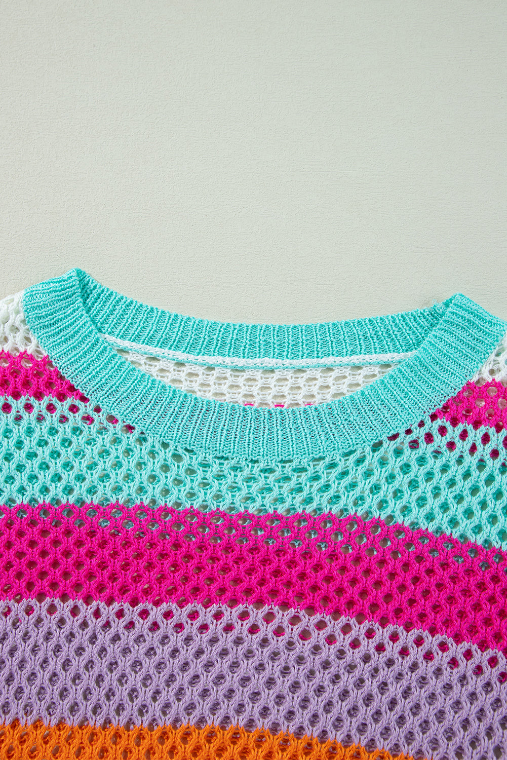 Rose Red Colorblock Patchwork Knit Crochet Eyelet Sweater Sweaters JT's Designer Fashion