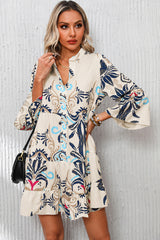 White Printed Tribal Bracelet Sleeve Buttoned Mini Dress Mini Dresses JT's Designer Fashion
