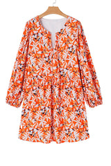 Orange Floral Print Split V Neck Bubble Sleeve Plus Size Midi Dress Plus Size Midi Dresses JT's Designer Fashion