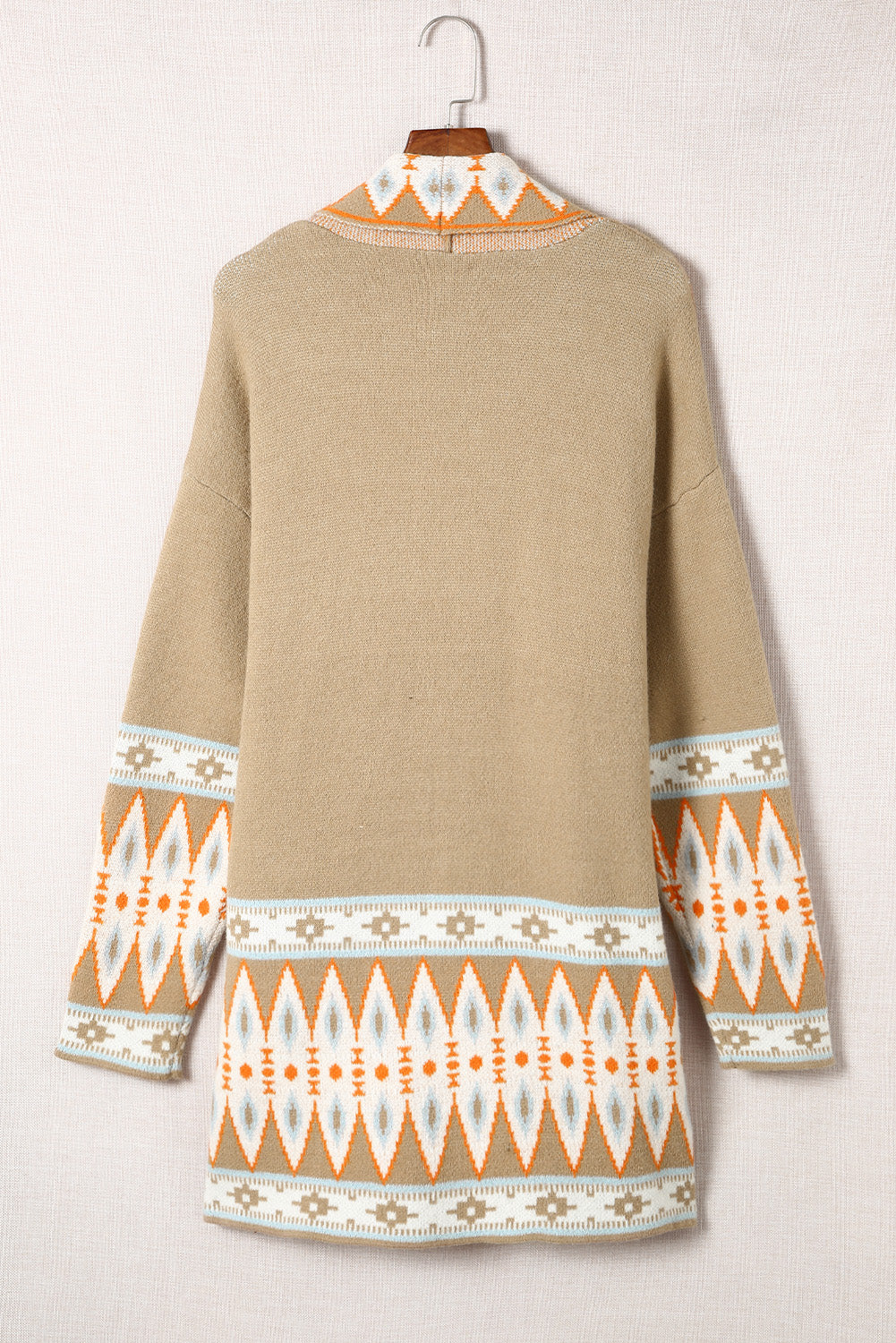 Khaki Aztec Print Open Front Knitted Cardigan Sweaters & Cardigans JT's Designer Fashion