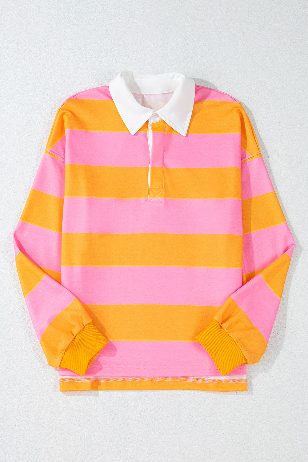 Yellow Stripe Color Block Polo Collar Sweatshirt Sweatshirts & Hoodies JT's Designer Fashion