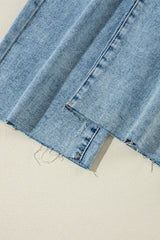 Light Blue Distressed Ripped Raw Hem Straight Jeans Jeans JT's Designer Fashion