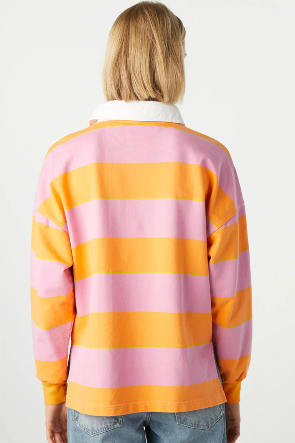 Yellow Stripe Color Block Polo Collar Sweatshirt Sweatshirts & Hoodies JT's Designer Fashion