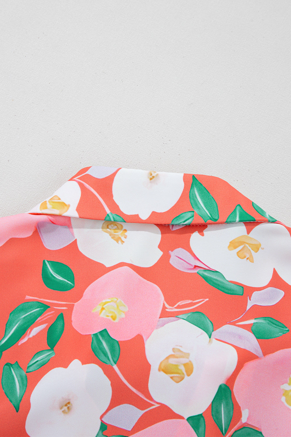 Fresh Salmon Floral Print Contrast Striped Trim Polo Collar T Shirt Dress Floral Dresses JT's Designer Fashion