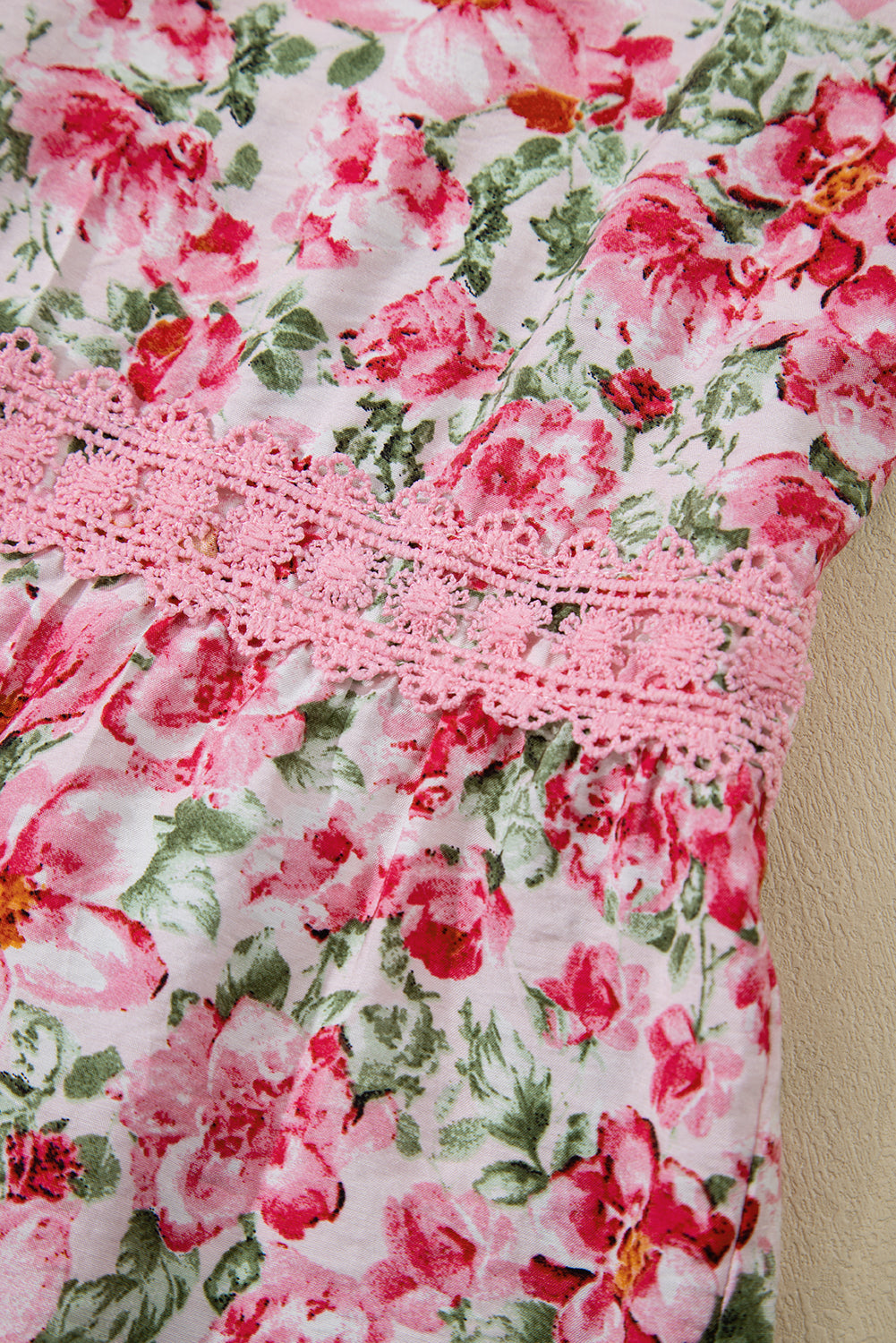 Pink Floral Lace Tied Strap Empire Waist Maxi Dress Floral Dresses JT's Designer Fashion